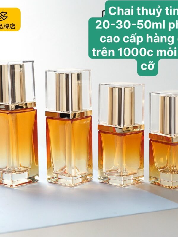 Chai thủy tinh vuông đáy dày hổ phách nắp Acrylic