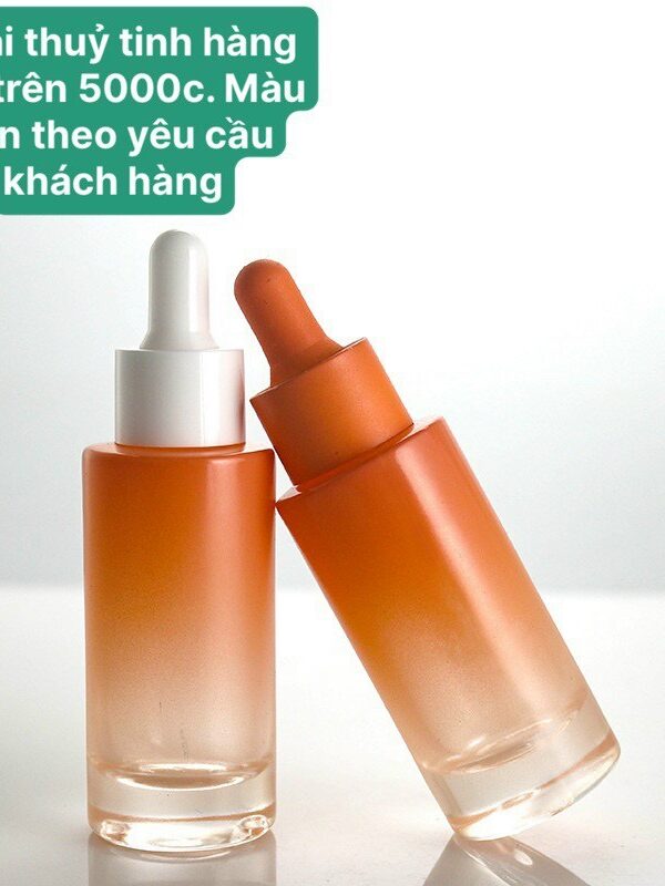 Chai serum thủy tinh màu cam loang